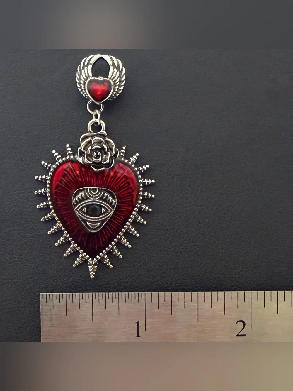 Gothic Crimson Sacred Heart & Protection Eye Dangle Earrings